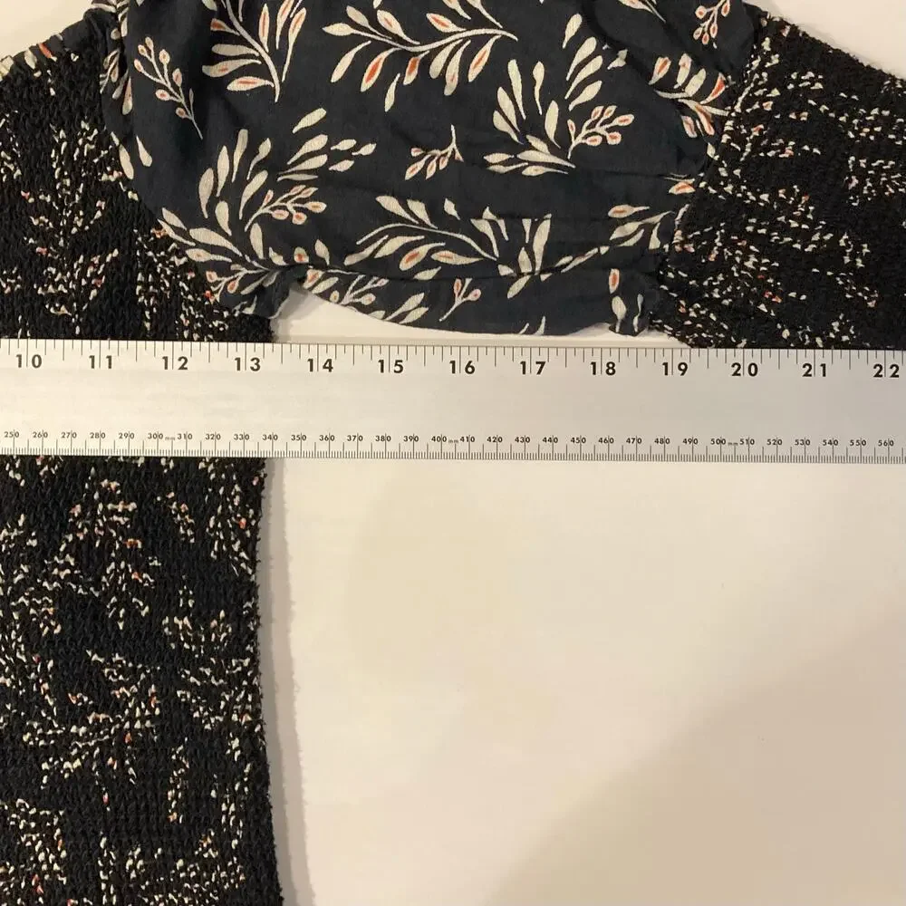 NWOT ZARA Dress M Linen Floral Off/On-Shoulder Puff-1/2-Sleeve Fit&Flare Smocked - Picture 12 of 14